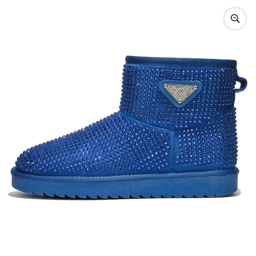 •CAPE ROBBIN• “Lindak” Rhinestone Suede Fur-Lined Booties - Blue // NIB - Picture 3 of 13